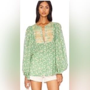 Spell madame peacock Green Floral Blouse S